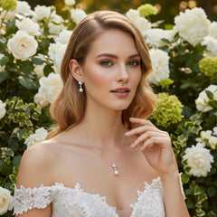 CUBIC ZIRCONIA COLLECTION - VINTAGE CHIC NECKLACE SET - CZNK254 SILVER