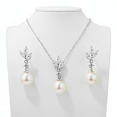 CUBIC ZIRCONIA COLLECTION - VINTAGE CHIC NECKLACE SET - CZNK254 SILVER