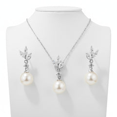 CUBIC ZIRCONIA COLLECTION - VINTAGE CHIC NECKLACE SET - CZNK254 SILVER