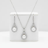 CUBIC ZIRCONIA COLLECTION -PRECIOUS PEARL NECKLACE SET - CZNK256 SILVER