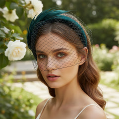 ATHENA COLLECTION - BIRDCAGE VEIL FASCINATOR - EMERALD