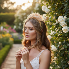 ATHENA COLLECTION - BIRDCAGE VEIL FASCINATOR - GOLD