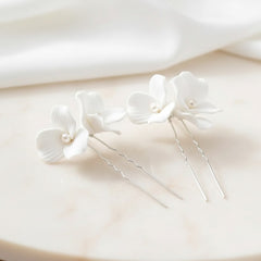 ATHENA COLLECTION - EXQUISITE FLORAL HAIR PINS - PIN80 SILVER