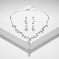 ATHENA COLLECTION - VINTAGE VINE NECKLACE SET - CZNK257 SILVER