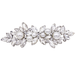 ATHENA COLLECTION - DAINTY VINTAGE BARRETTE PEARL CLIP - CLIP776 SILVER