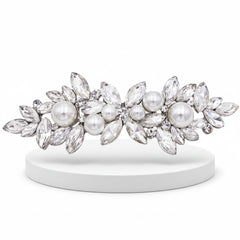 ATHENA COLLECTION - DAINTY VINTAGE BARRETTE PEARL CLIP - CLIP776 SILVER