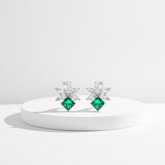 CUBIC ZIRCONIA COLLECTION - DAINTY GEM EARRINGS - CZER825 EMERALD