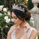 ATHENA COLLECTION - REGAL CRYSTAL TIARA - AHB202 SILVER