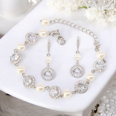 CUBIC ZIRCONIA COLLECTION - DAINTY STARLET BRACELET SET- BR159- SILVER