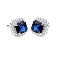 CUBIC ZIRCONIA COLLECTION - GEM SPARKLE EARRINGS - CZER828 SAPPHIRE BLUE