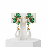 CUBIC ZIRCONA COLLECTION - DIVINE PEARL EARRINGS - CZER829 EMERALD
