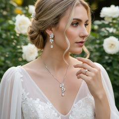 CUBIC ZIRCONIA COLLECTION - COUTURE OPAL SHIMMER NECKLACE SET - CZNK243 SILVER