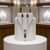 CUBIC ZIRCONIA COLLECTION - DAINTY STARLET GEM NECKLACE SET - CZNK244 PURPLE