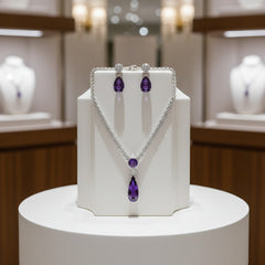 CUBIC ZIRCONIA COLLECTION - DAINTY STARLET GEM NECKLACE SET - CZNK244 PURPLE