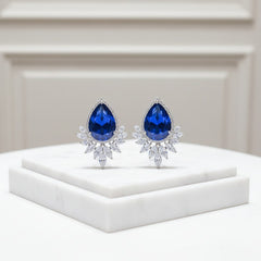 CUBIC ZIRCONIA COLLECTION - GEM SPARKLE EARRINGS - CZER832 SAPPHIRE