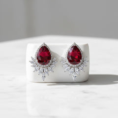 CUBIC ZIRCONIA COLLECTION - GEM SPARKLE EARRINGS - CZER832 RED