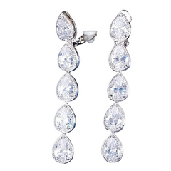 CUBIC ZIRCONIA COLLECTION - DAZZLING CRYSTAL DROP CLIP- ON EARRINGS - CZER837 SILVER