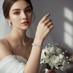 CUBIC ZIRCONIA COLLECTION - ORNATE HEIRLOOM BRACELET - BR164 SILVER