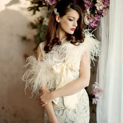 Ostrich Feather Stole - IVORY SASSB-SG4
