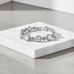 CUBIC ZIRCONIA COLLECTION -EXTRAVAGANT STATEMENT BRACELET - BR166 SILVER
