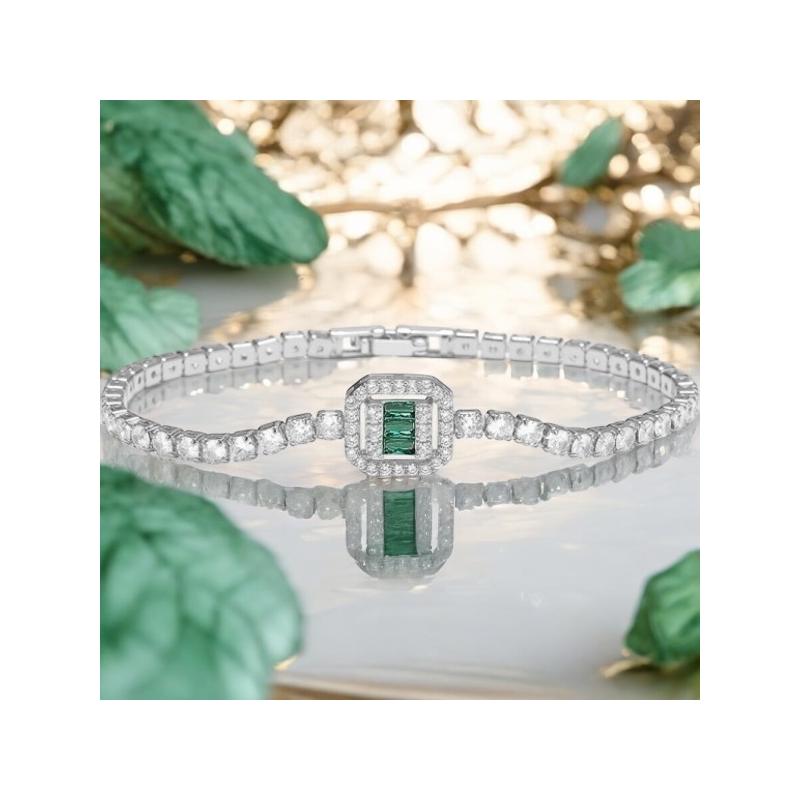 CUBIC ZIRCONIA COLLECTION - GLITZY GLAM BRACELET - CZBR167 EMERALD