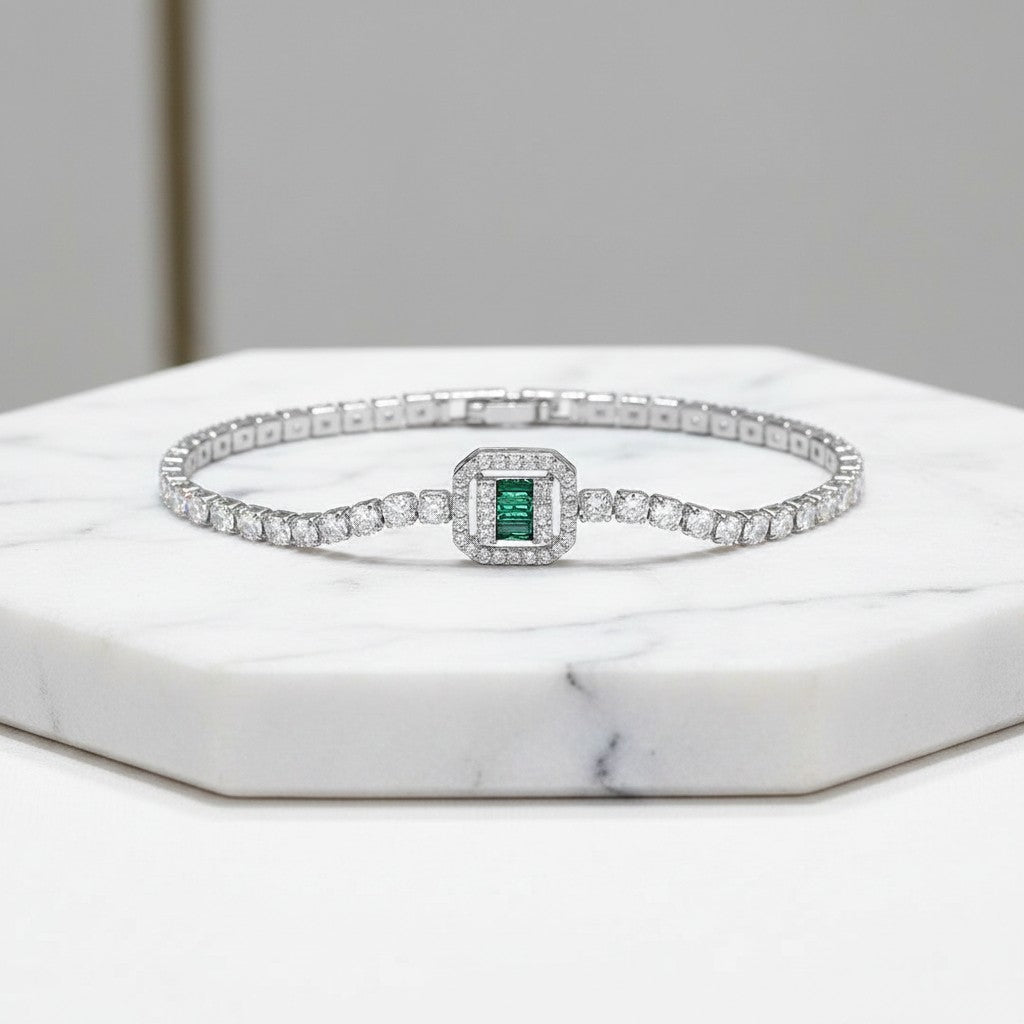 CUBIC ZIRCONIA COLLECTION - GLITZY GLAM BRACELET - CZBR167 EMERALD