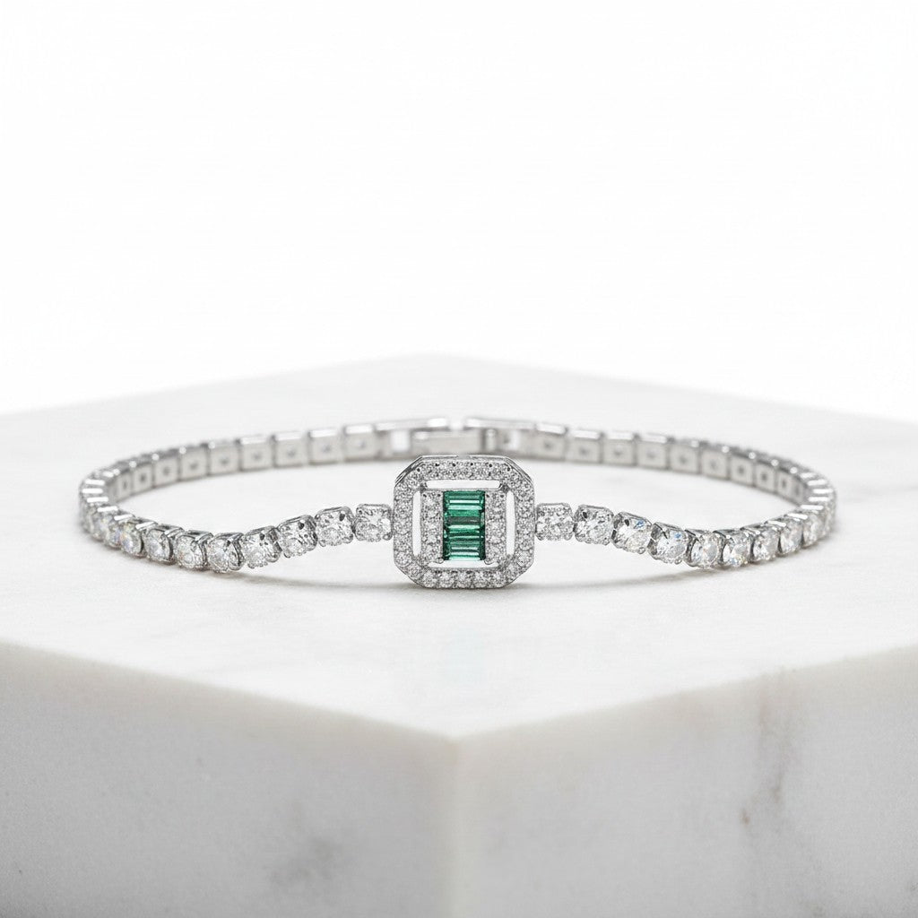 CUBIC ZIRCONIA COLLECTION - GLITZY GLAM BRACELET - CZBR167 EMERALD