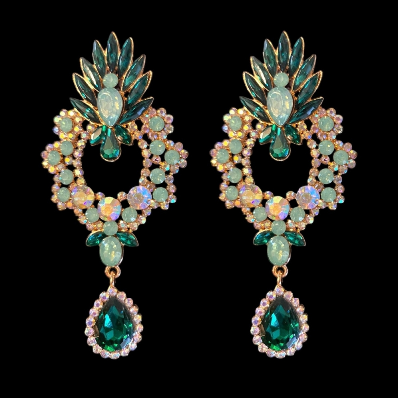 ATHENA COLLECTION- STARLET GLAM EARRINGS -CZER838- EMERALD