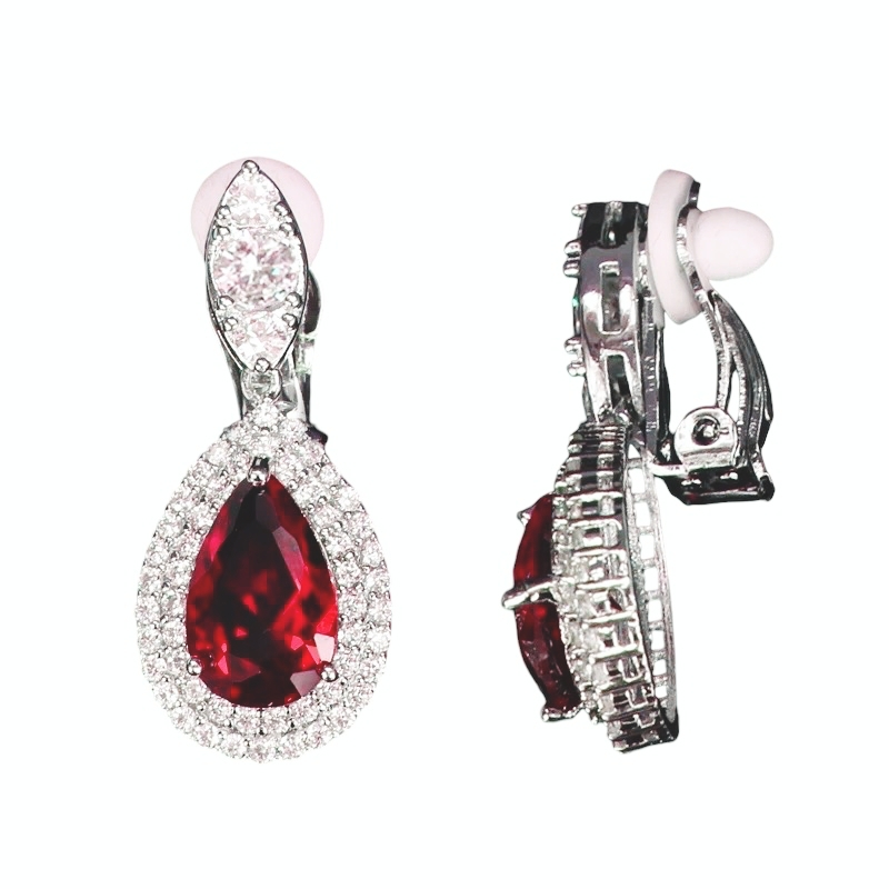 CUBIC ZIRCONIA COLLECTION - LUXE SPARKLE CLIP ON EARRINGS - CZER839 RED