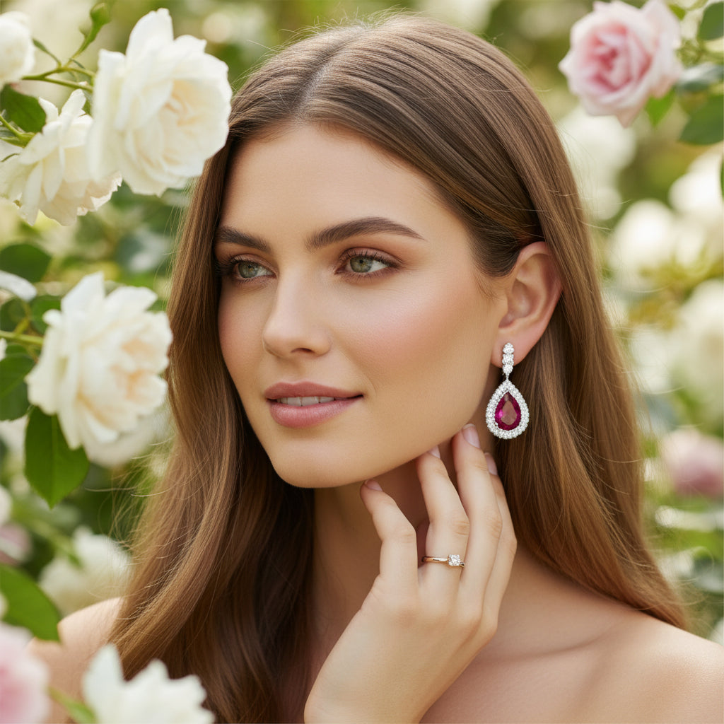 CUBIC ZIRCONIA COLLECTION - LUXE SPARKLE CLIP ON EARRINGS - CZER839 RED