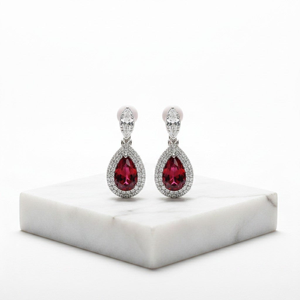 CUBIC ZIRCONIA COLLECTION - LUXE SPARKLE CLIP ON EARRINGS - CZER839 RED