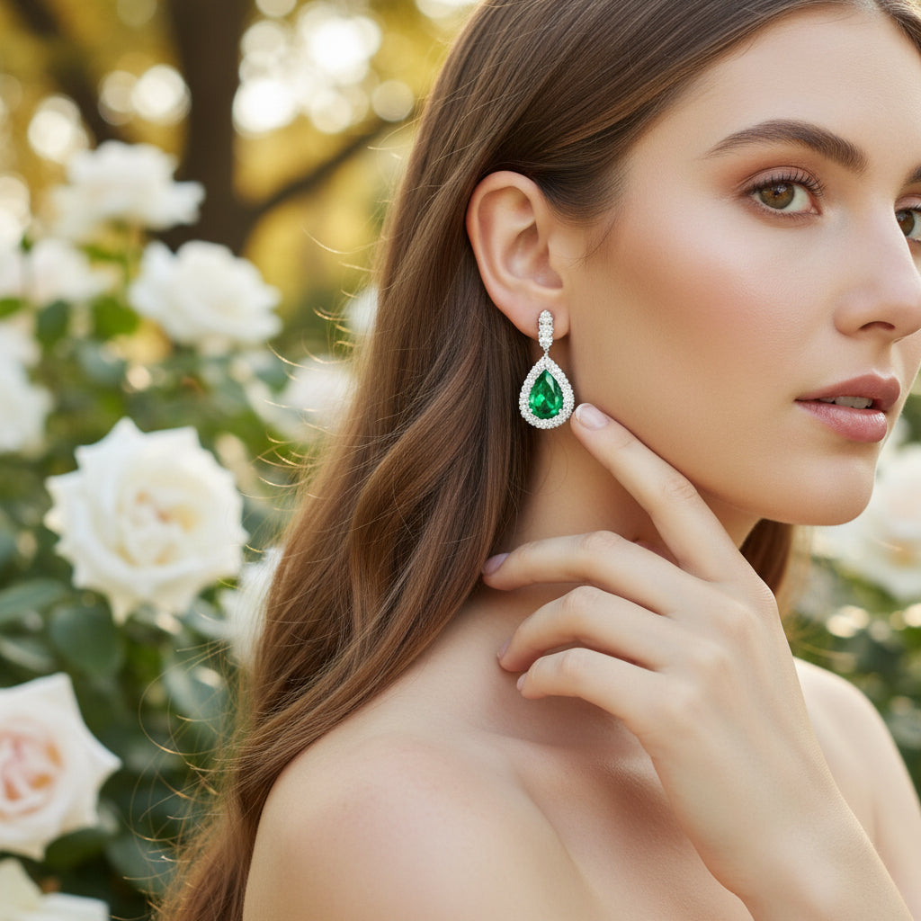 CUBIC ZIRCONIA COLLECTION - LUXE SPARKLE CLIP ON EARRINGS - CZER839 EMERALD GREEN
