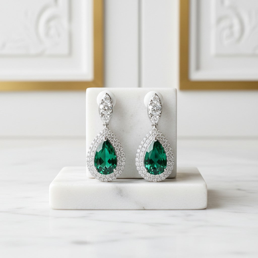 CUBIC ZIRCONIA COLLECTION - LUXE SPARKLE CLIP ON EARRINGS - CZER839 EMERALD GREEN