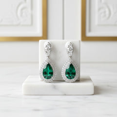 CUBIC ZIRCONIA COLLECTION - LUXE SPARKLE CLIP ON EARRINGS - CZER839 EMERALD GREEN