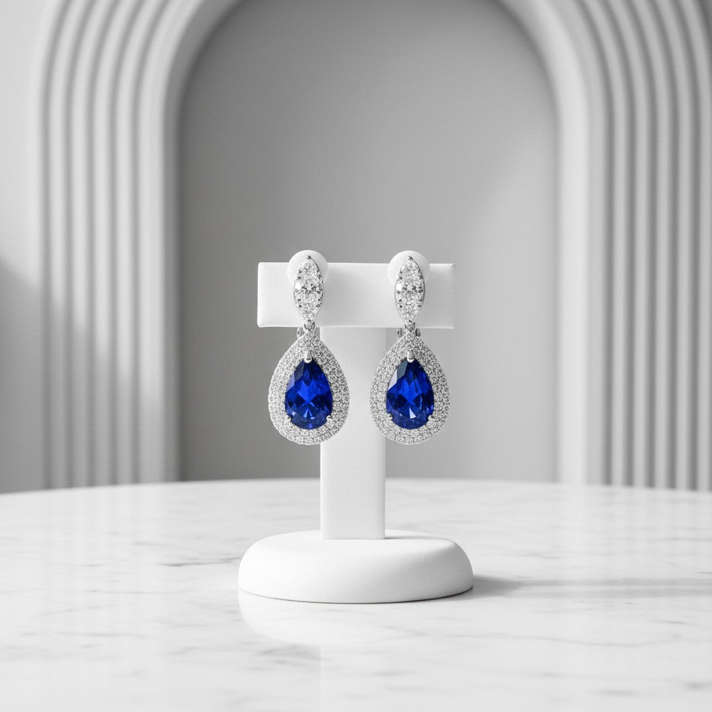 CUBIC ZIRCONIA COLLECTION - LUXE SPARKLE CLIP ON EARRINGS - CZER839 SAPPHIRE BLUE
