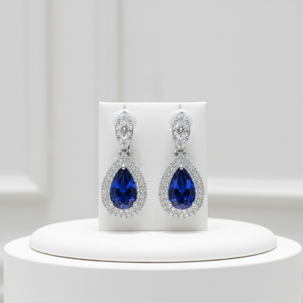 CUBIC ZIRCONIA COLLECTION - LUXE SPARKLE CLIP ON EARRINGS - CZER839 SAPPHIRE BLUE