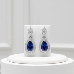 CUBIC ZIRCONIA COLLECTION - LUXE SPARKLE CLIP ON EARRINGS - CZER839 SAPPHIRE BLUE