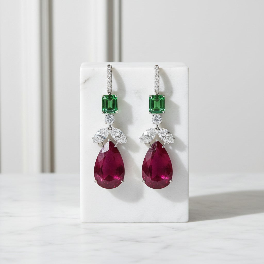 CUBIC ZIRCONIA COLLECTION - ART DECO STYLE EARRINGS - CZER842
