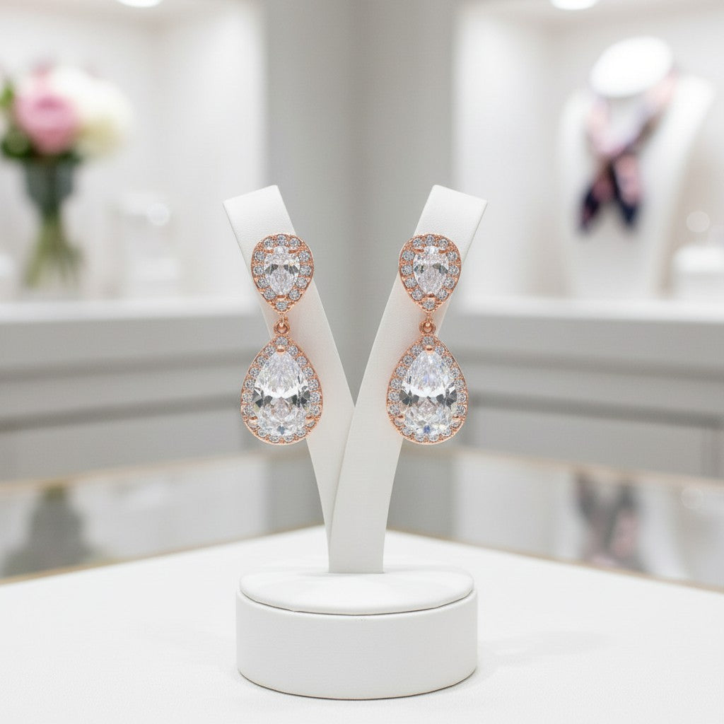 CUBIC ZIRCONIA COLLECTION - CHIC CRYSTAL EARRINGS - ROSE GOLD - CZER369