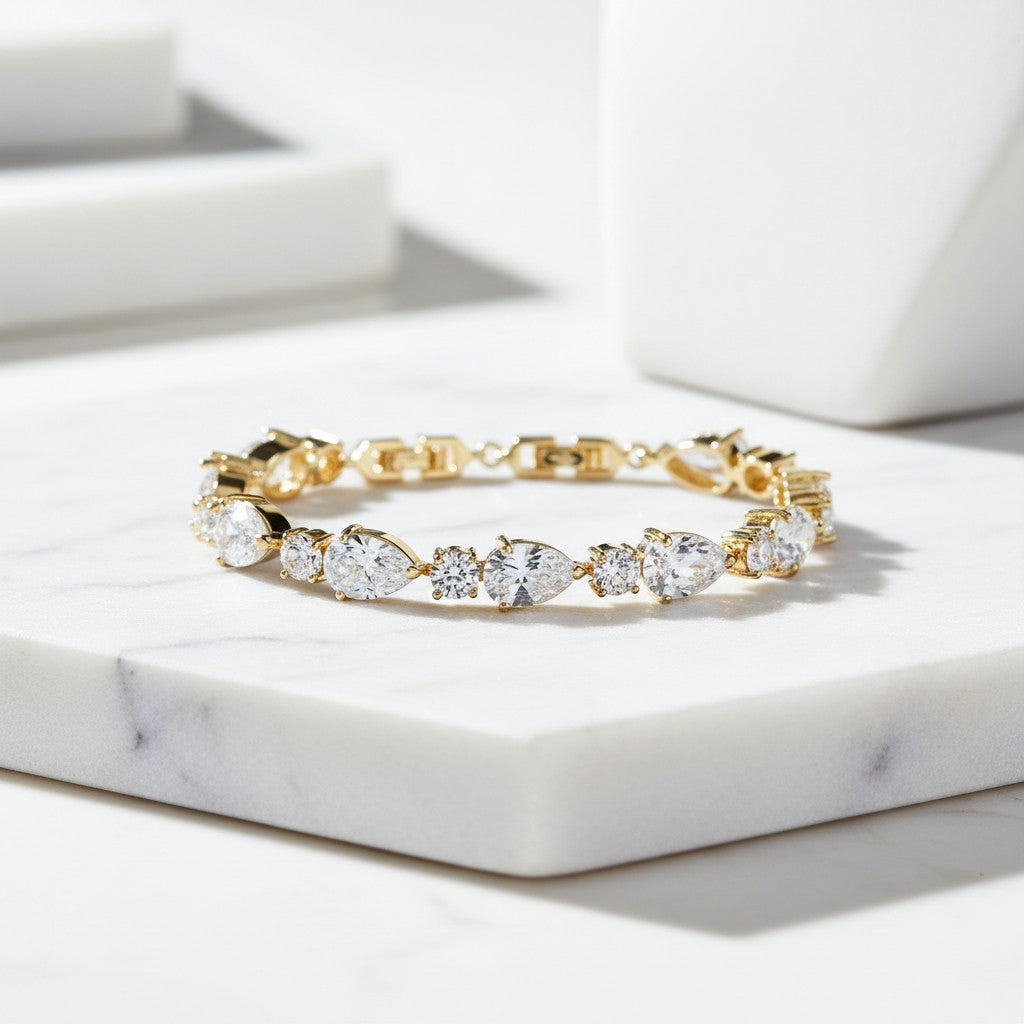 CUBIC ZIRCONIA - CLASSIC CRYSTAL BRACELET -  18k GOLD- BRA6