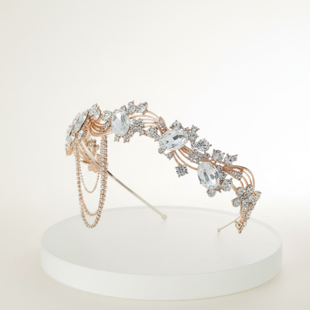 ELITE COLLECTION - Bejewelled Gatsy Style Headband - ROSE GOLD HDB311
