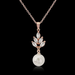Cubic Zirconia Collection - Vintage Pearl Drop Necklace - ROSE GOLD CZNK25