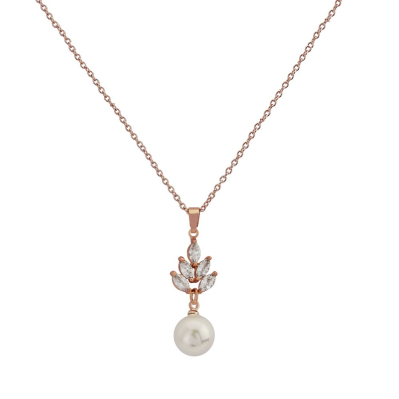 Cubic Zirconia Collection - Vintage Pearl Drop Necklace - ROSE GOLD CZNK25
