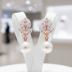 Vintage Pearl Drop Earrings - Rose Gold CZER351