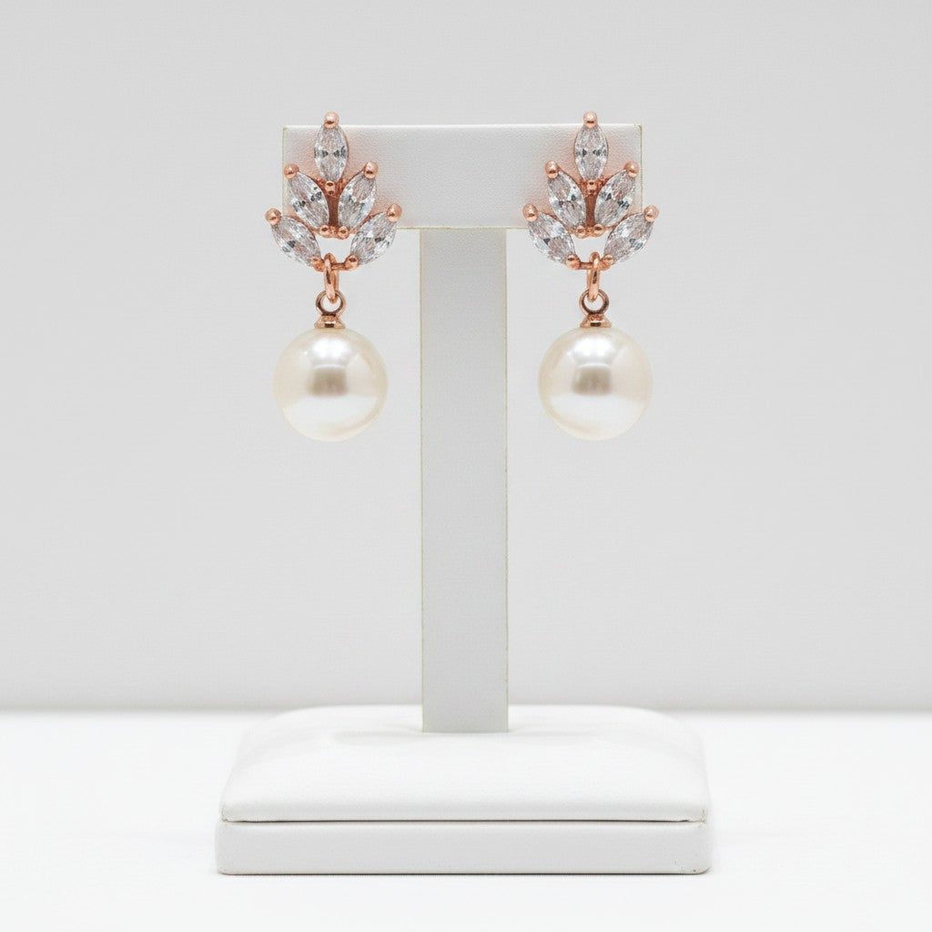 Vintage Pearl Drop Earrings - Rose Gold CZER351