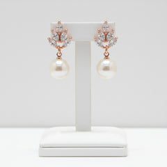 Vintage Pearl Drop Earrings - Rose Gold CZER351