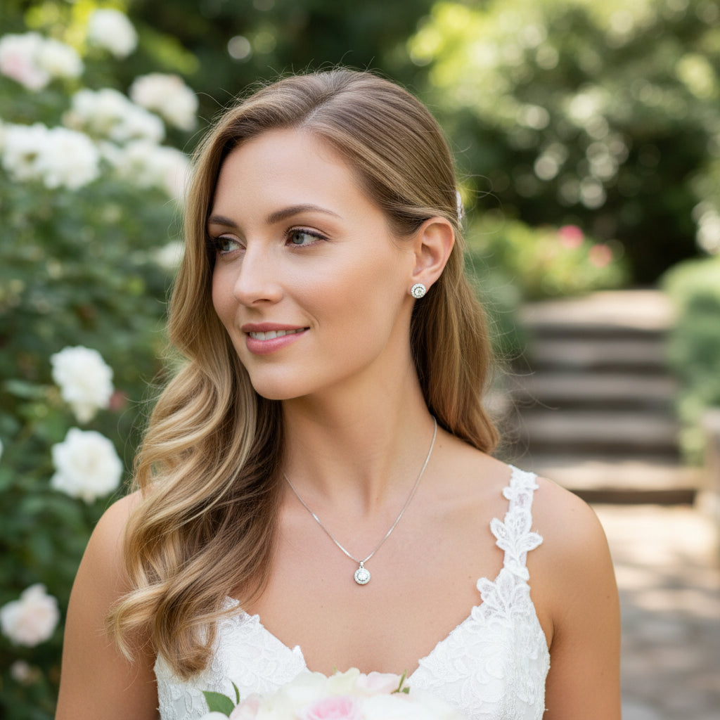 CUBIC ZIRCONIA COLLECTION - CHIC CRYSTAL NECKLACE SET - CZNK66 (SILVER)