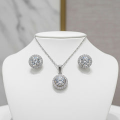 CUBIC ZIRCONIA COLLECTION - CHIC CRYSTAL NECKLACE SET - CZNK50 (SILVER)