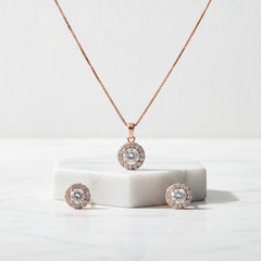 CUBIC ZIRCONIA COLLECTION - CHIC CRYSTAL NECKLACE SET - CZNK50 (ROSE GOLD)