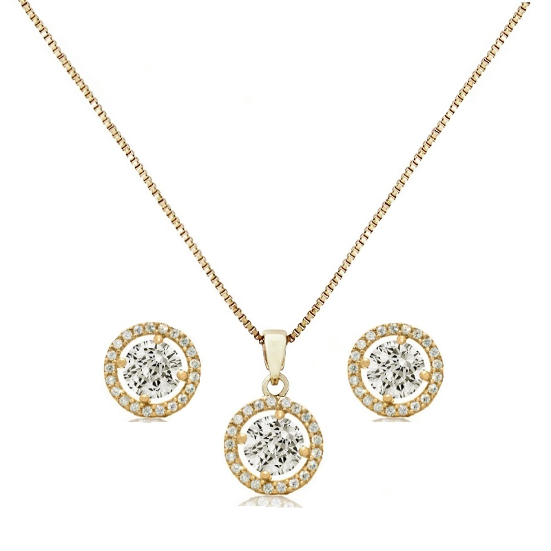 CUBIC ZIRCONIA COLLECTION - CHIC CRYSTAL NECKLACE SET - CZNK50 (GOLD)